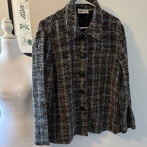 Apparenza Textured Boxy Black and Brown Tweed Jacket